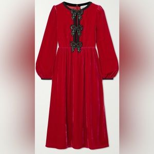 Camille Velvet Embellished Bows Dress In Magenta UK 12 / US Size 8 or M